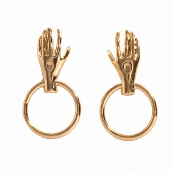 Gold Vintage Metal Hands Drop Earrings - Free People - Picture 2 of 2